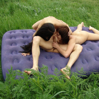Nasty Julia gets pleasured in outdoor three way Sex