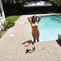 Latina babe Cassandra Cruz teasing a big cock outdoor by the pool