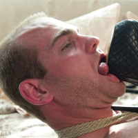 Lotus Lain ebony femdom with strapon fucks rope bound male sub J