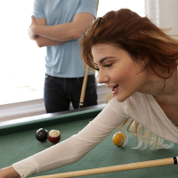 Adria Rae bends over for her mans hard rod after shooting pool