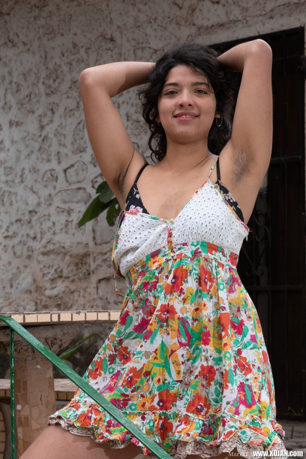 Maria F is outdoors in her pretty dress and showing off her body She strips off her dress and shows her floral lingerie She takes it all off and poses naked in the sun and showing us her hairy pussy - Photo #2272911