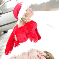 Blonde MILF in christmas outfit Jane Darling gets slammed outdoor