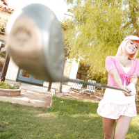 Teen babe Tessa Taylor playing golf and flashing her panties upskirt