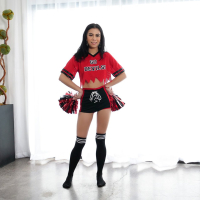 Kinky cheerleader Mila Marie bounces on a rock hard meatpole