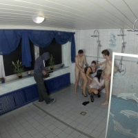 Amateur Lydia getting nailed in the shower foursome