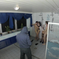 Amateur Lydia getting nailed in the shower foursome