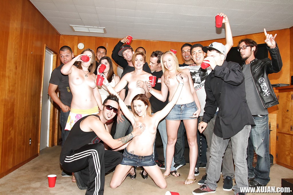 Slutty girls having fun at the drunk party with lascivious guys - Photo #2368281
