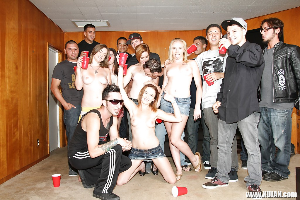 Slutty girls having fun at the drunk party with lascivious guys - Photo #2368283