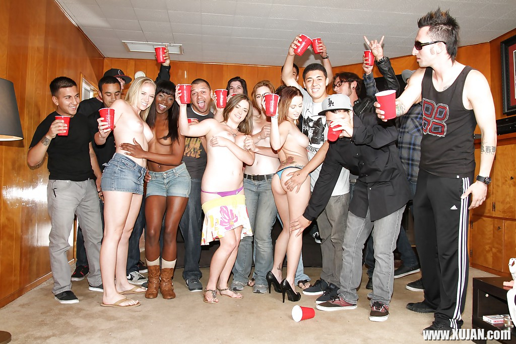 Slutty girls having fun at the drunk party with lascivious guys - Photo #2368285