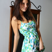 Euro brunette Galina A freeing big natural tits from summer dress