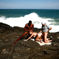 Outdoor threesome fuck with Tarra White and her black friend