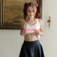 Young brunette model Kacy Lane bares it all revealing naked tits