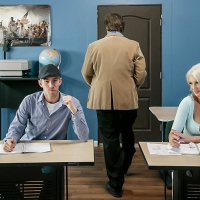 Kenzie Taylor has landed herself and Danny D in detention And rather than wait out the hour by studying she wants to have some naughty fun She teases Danny by flashing her big tits and strokes his dick under the desk Danny tries to ignore her but he c