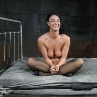 London River in black stockings bound in straight jacket double