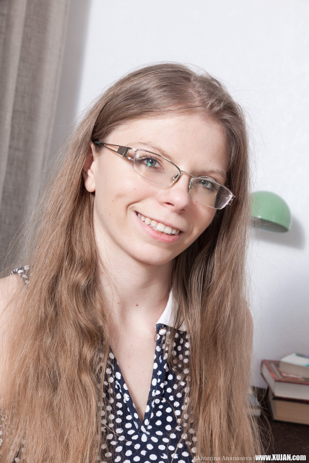 Ekaterina Ananasova sits at her desk reading and showing off her panties up her skirt She strips nude and strokes her hairy pussy a lot She finishes by masturbating and orgasming at her desk - Photo #2450070