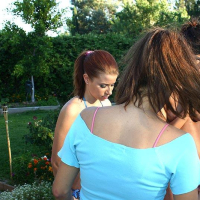 Clothed lesbian Sarah Blake tongues sexy cuttie Celeste Star
