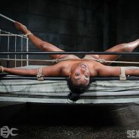 Lisa Tiffian busty high heels ebony is rope bed bound and cock f