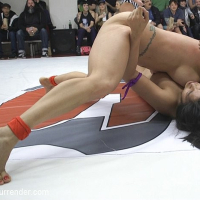Mia Lia and Lisa Tiffian in public lesbian wrestling with Juliet