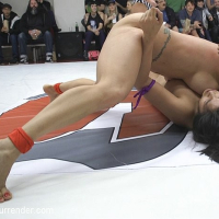 Mia Lia and Lisa Tiffian in public lesbian wrestling with Juliet