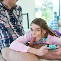 Tiny gamer girl Jessae Rosae pumped with dick