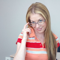 Sexy college girl in glasses Haley Scott strips tiny tits and pussy