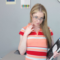 Sexy college girl in glasses Haley Scott strips tiny tits and pussy