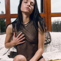 Sapphira A strips off her sheer black lingerie and fingers herself in Mon Amour