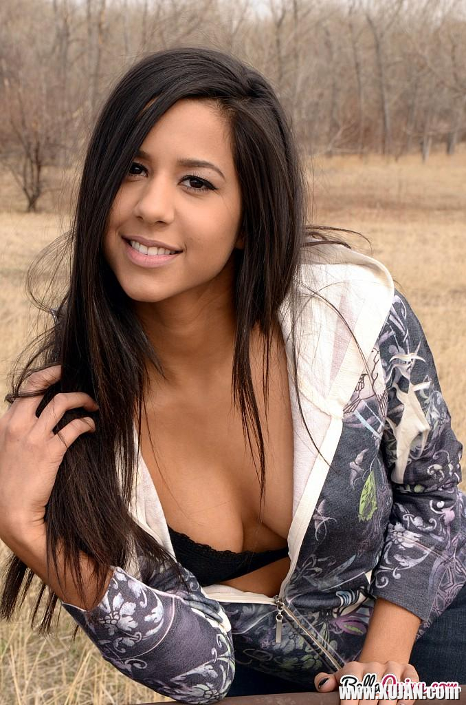 Brunette teen Bella Quinn teases on the bench outside - Photo #2553285