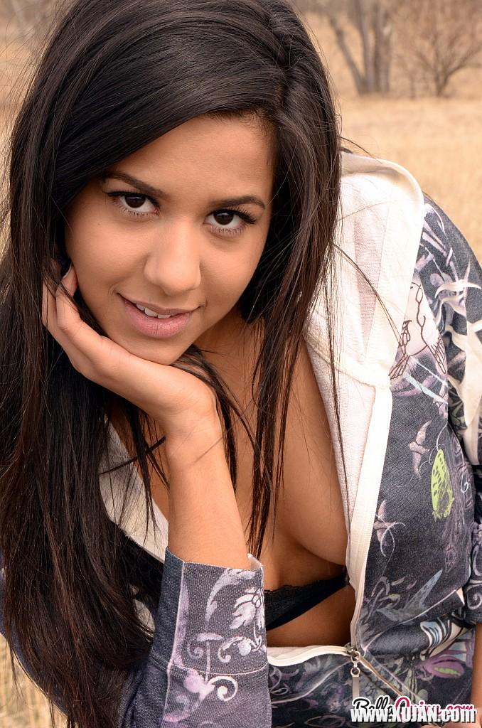 Brunette teen Bella Quinn teases on the bench outside - Photo #2553286