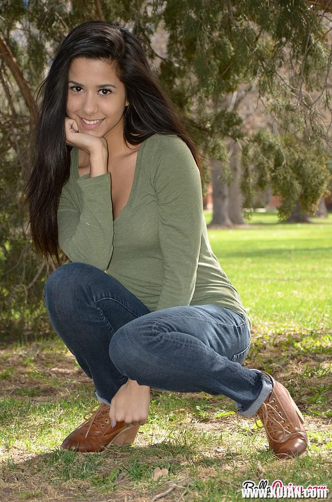 Brunette teen Bella Quinn teases and poses in the tree - Photo #2553296