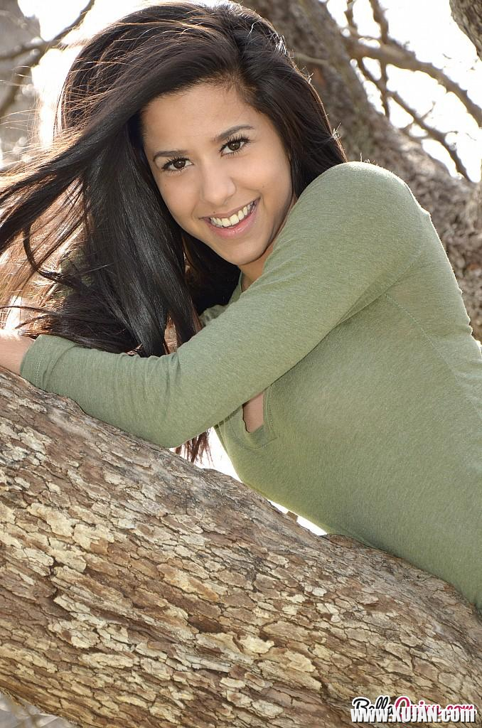 Brunette teen Bella Quinn teases and poses in the tree - Photo #2553297