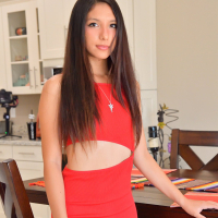 Melody Wylde showing upskirt wearing hot red dress