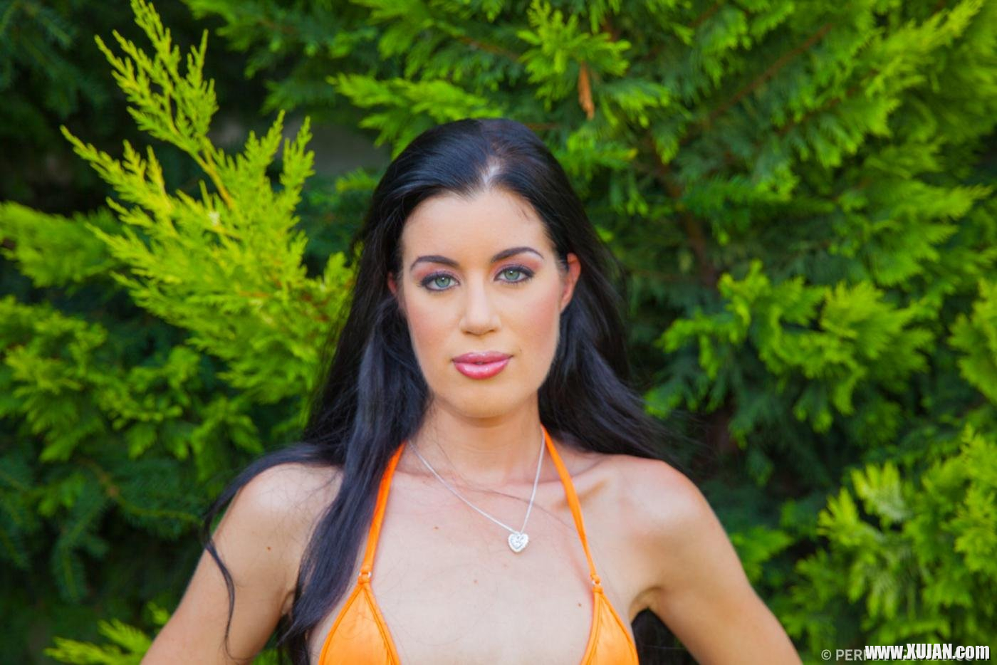 Gorgeous April Blue posing in an orange bikini outdoors - Photo #2573350