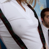 Kinky schoolgirl Claire Roos surprises her teacher with her moist snatch