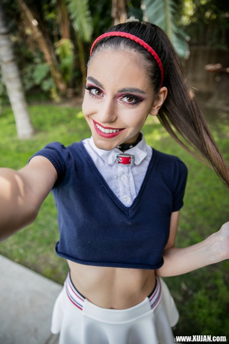 Slender tan Arielle Faye loves hooking up with random guys on the Internet Wearing a schoolgirlstyle outfit with a tiny skirt and no panties Arielle connects with dominant degenerate Bryan Gozzling At his place Bryan gropes the brunette and they mak - Photo #2600967