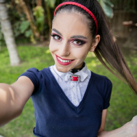 Slender tan Arielle Faye loves hooking up with random guys on the Internet Wearing a schoolgirlstyle outfit with a tiny skirt and no panties Arielle connects with dominant degenerate Bryan Gozzling At his place Bryan gropes the brunette and they mak