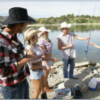Busty country girls with pigtails sharing a hard cock by the river