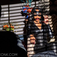 Ebony Catwoman cosplayer Lacey London sucks and rides white dick in VR