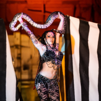 Jenevieve Hexxx poses with snakes as a dancer and at the ED awards