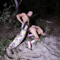 Leyla Black is outdoors and fucked while bound in rope in woods