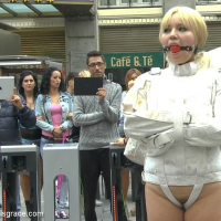 Mitsuki Sweet japanese blonde is humiliated and public bound in Madrid with audi