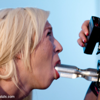 Maia Davis is electro straponed in bondage by lezdom Aiden Starr