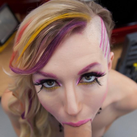 Maia Davis on her knees sucking the mechanics big dick