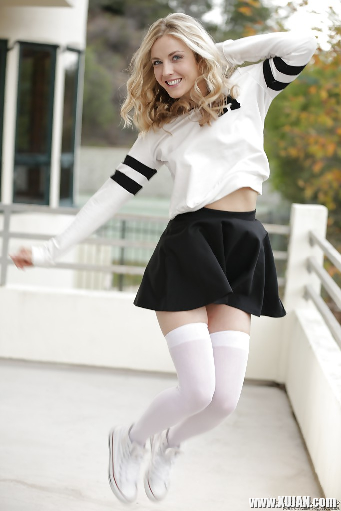 Blonde pornstar Karla Kush posing topless outdoors in schoolgirl uniform - Photo #2720797