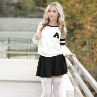 Blonde pornstar Karla Kush posing topless outdoors in schoolgirl uniform