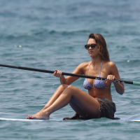 Jessica Alba wearing tiny blue string bikini in Hawaii