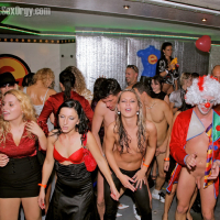 Lascivious party chicks making out and fucking with male strippers