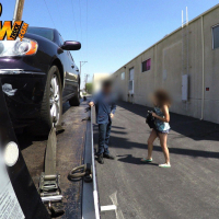Hot redhead amateur Gwen Stark blows a tow truck driver to get her car back