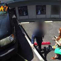 Hot redhead amateur Gwen Stark blows a tow truck driver to get her car back