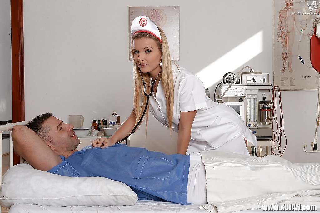 Blonde nurse Jemma Valentine riding cock and taking cum on face - Photo #2771466